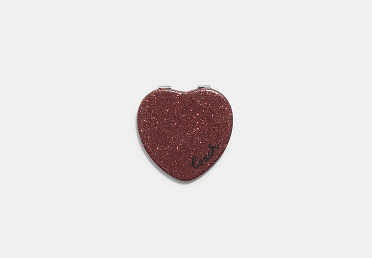 COACH®,GLITTER HEART COMPACT,Gold/Wine Multi,Front View
