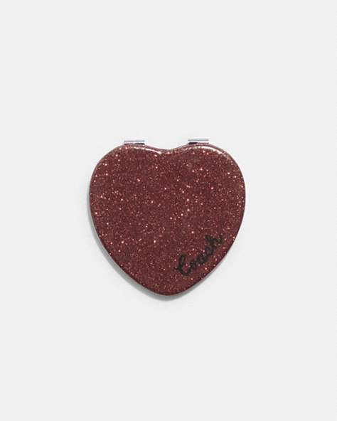 COACH®,GLITTER HEART COMPACT,Gold/Wine Multi,Front View