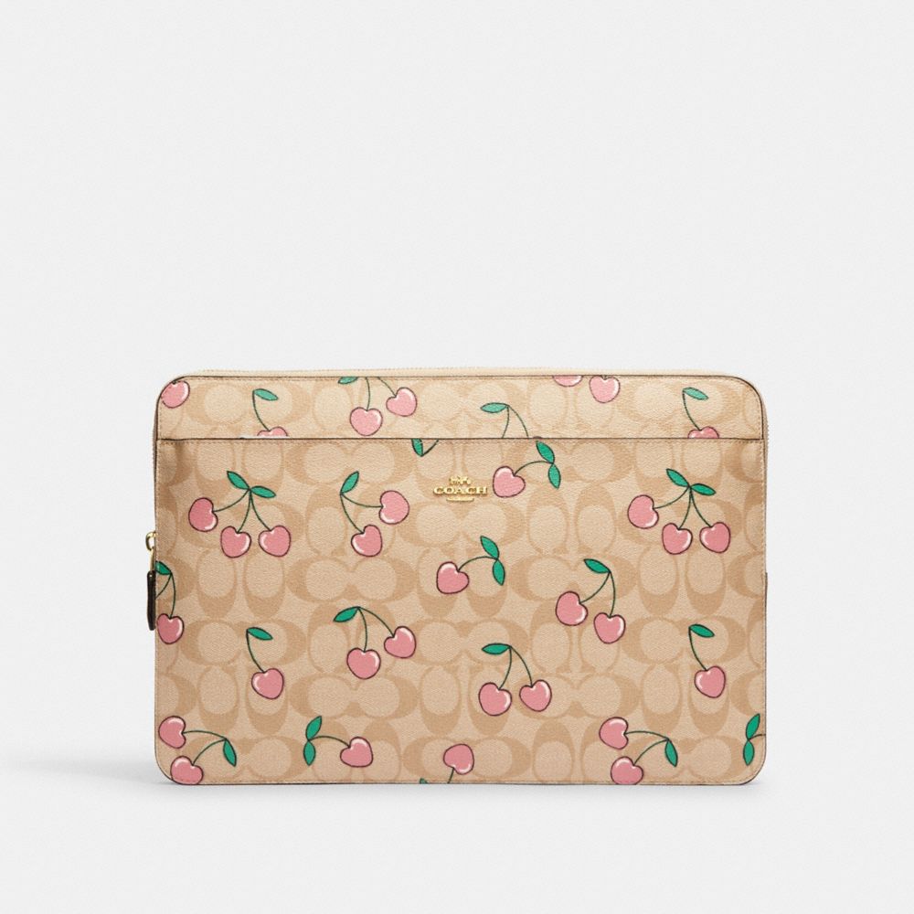 COACH® | Laptop Sleeve In Signature Canvas With Heart Cherry Print