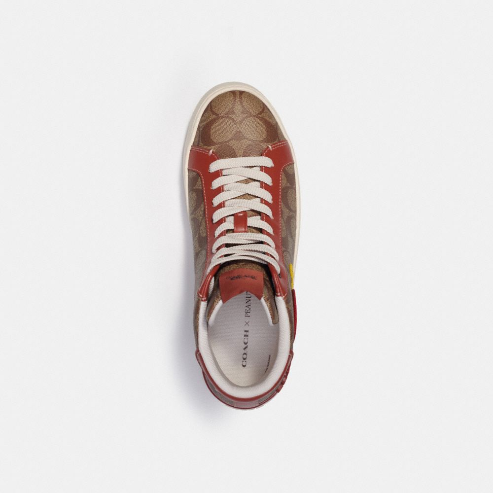 Coach X Peanuts Clip High Top Sneaker In Signature Canvas With Patches