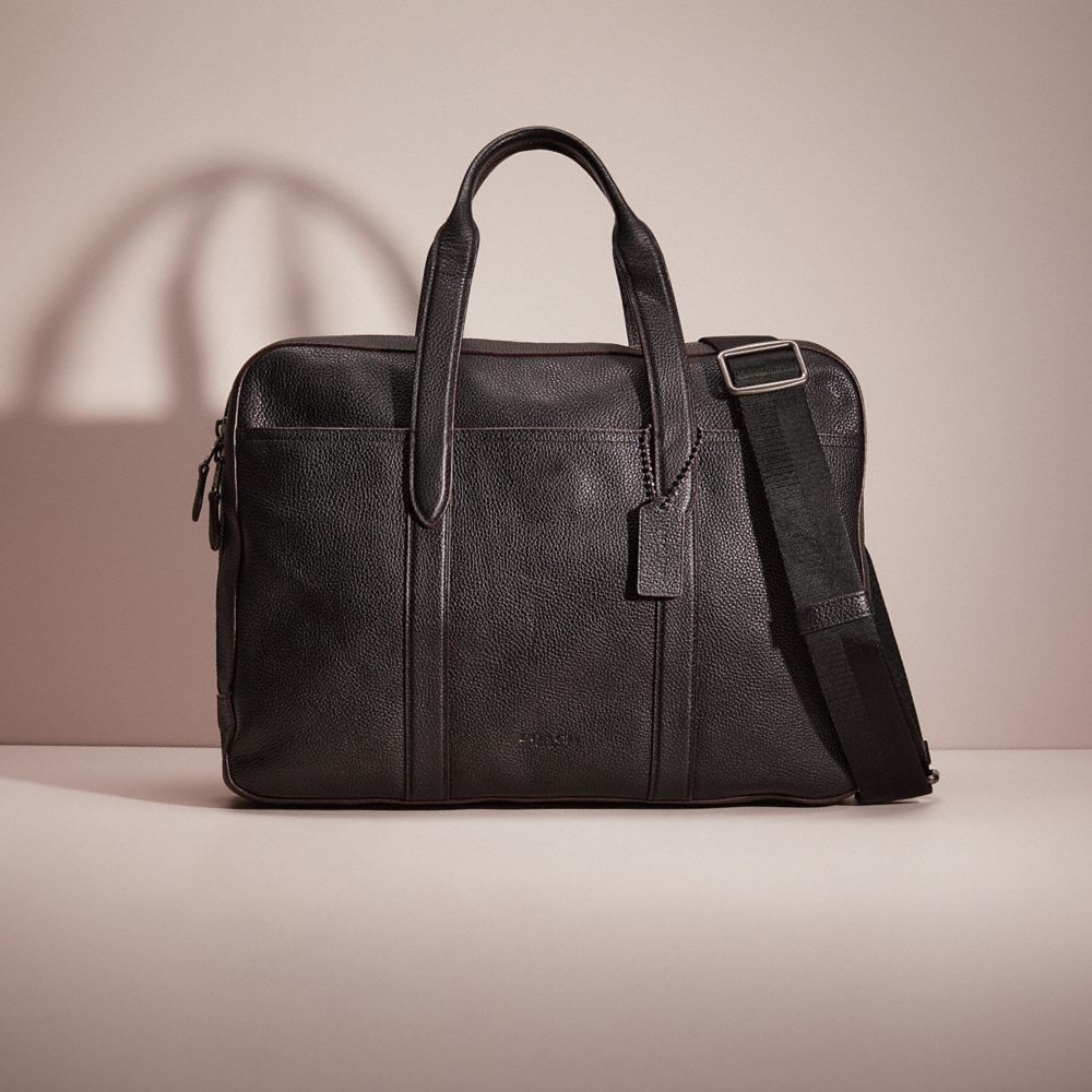 COACH®,RESTORED METROPOLITAN SOFT BRIEF,Refined Pebble Leather,Large,Gunmetal/Black,Front View