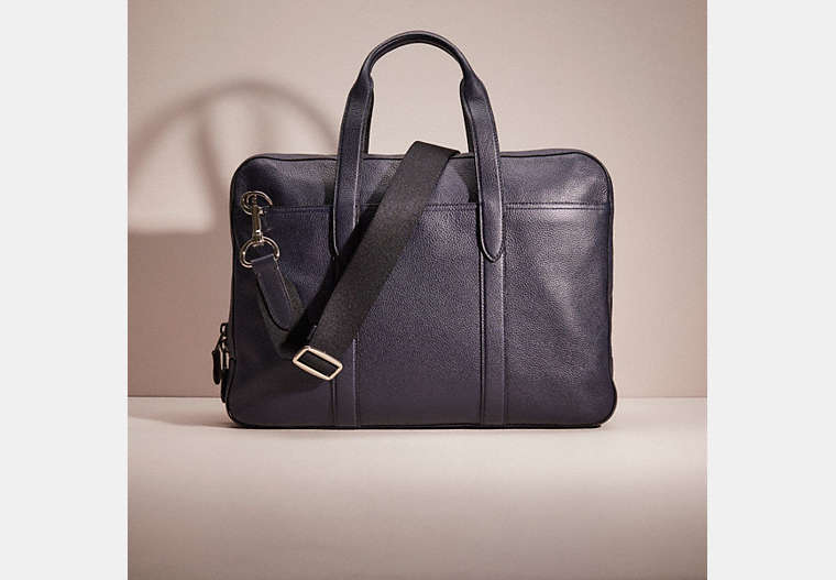 COACH®,RESTORED METROPOLITAN SOFT BRIEF,Refined Pebble Leather,Large,Gunmetal/Midnight Navy/Black,Front View