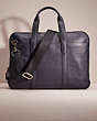 COACH®,RESTORED METROPOLITAN SOFT BRIEF,Refined Pebble Leather,Large,Gunmetal/Midnight Navy/Black,Front View