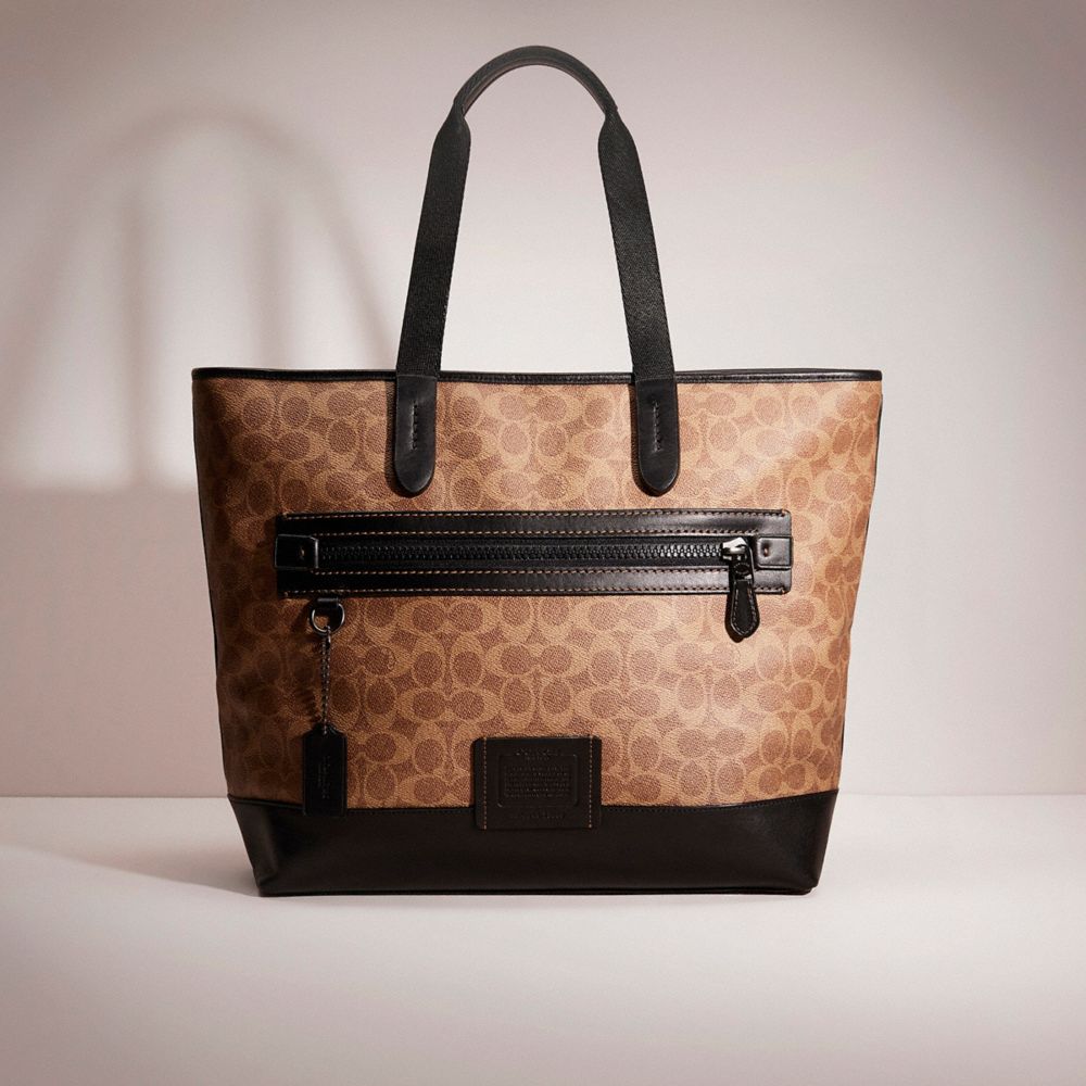 COACH®,RESTORED ACADEMY TOTE IN SIGNATURE CANVAS,Signature Coated Canvas,Black Copper/Khaki,Front View