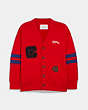 COACH®,VARSITY CARDIGAN,Cotton/Polyester,Cherry,Front View