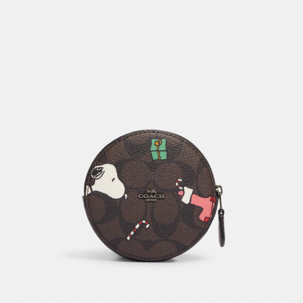 COACH® | Coach X Peanuts Round Coin Case In Signature Canvas With