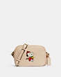 COACH®,COACH X PEANUTS MINI JAMIE CAMERA BAG WITH SNOOPY CUDDLE MOTIF,Refined Pebble Leather,Small,Gold/Ivory Multi,Front View