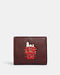COACH®,COACH X PEANUTS SNAP WALLET WITH SNOOPY LIGHTS MOTIF,Refined Pebble Leather,Mini,Gold/Wine Multi,Front View