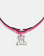 COACH®,TEDDY BEAR LEATHER CHOKER NECKLACE,Brass,Silver/Pink,Inside View,Top View