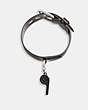 COACH®,WHISTLE LEATHER CHOKER NECKLACE,Brass,Black,Front View