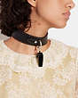 COACH®,WHISTLE LEATHER CHOKER NECKLACE,Brass,Black,Detail View