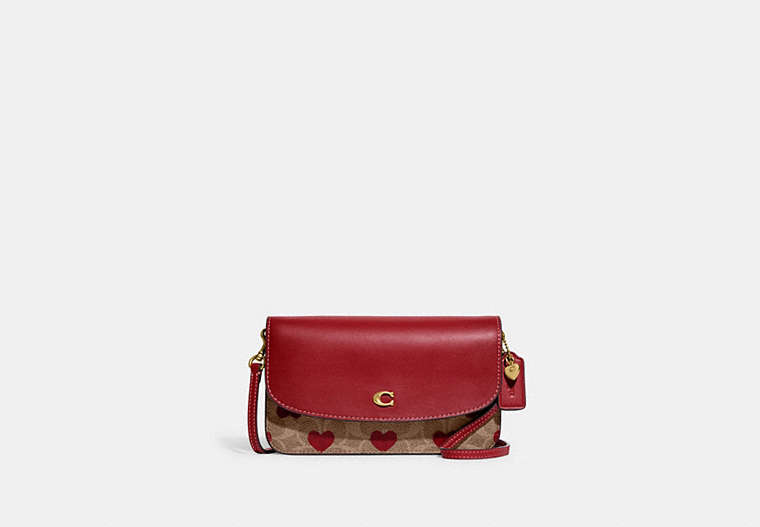 COACH®,HAYDEN CROSSBODY IN SIGNATURE CANVAS WITH HEART PRINT,Signature Coated Canvas,Mini,Brass/Tan Red Apple,Front View