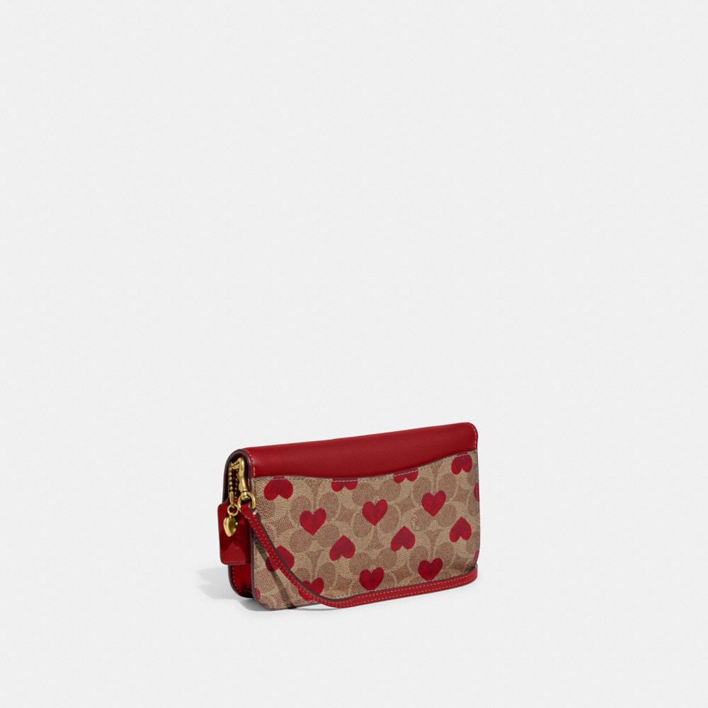 COACH Colorblock Signature Coated Canvas Small Wristlet with Heart