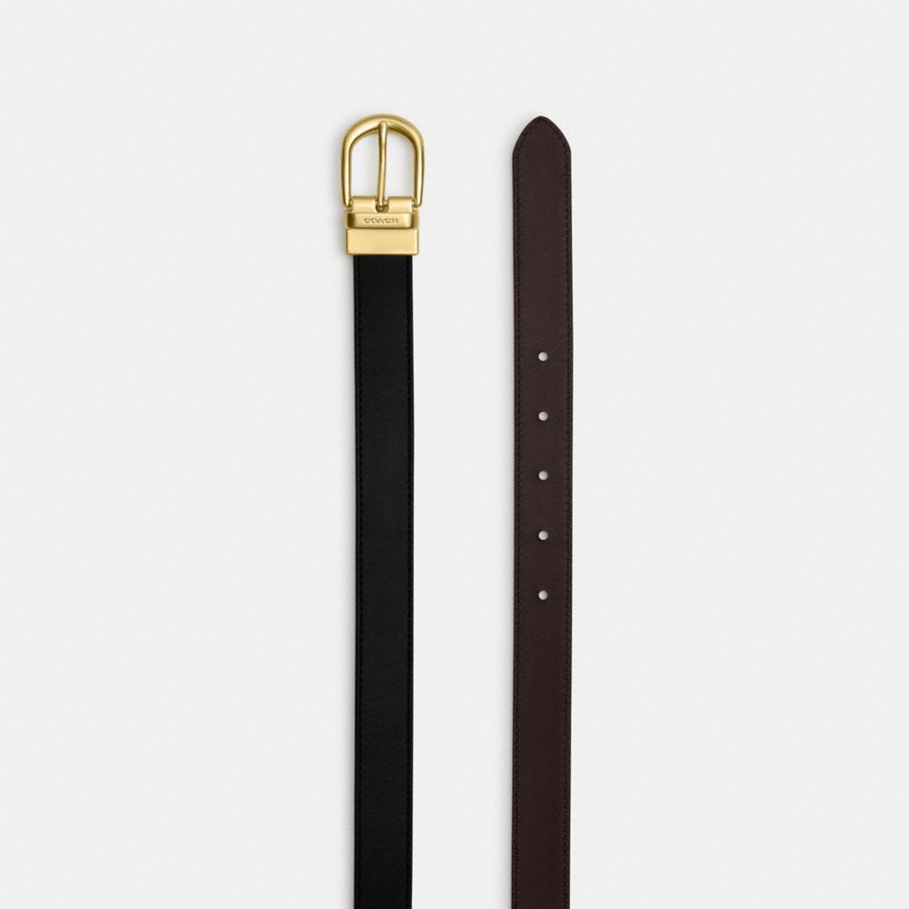COACH®,CLASSIC BUCKLE CUT-TO-SIZE REVERSIBLE BELT, 25MM,Gold/Black Oxblood,Angle View