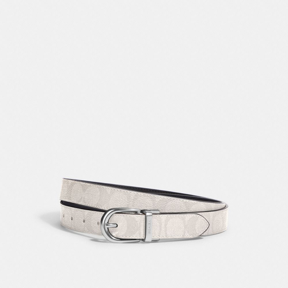 COACH®,CLASSIC BUCKLE CUT-TO-SIZE REVERSIBLE BELT, 25MM,Silver/Chalk,Front View