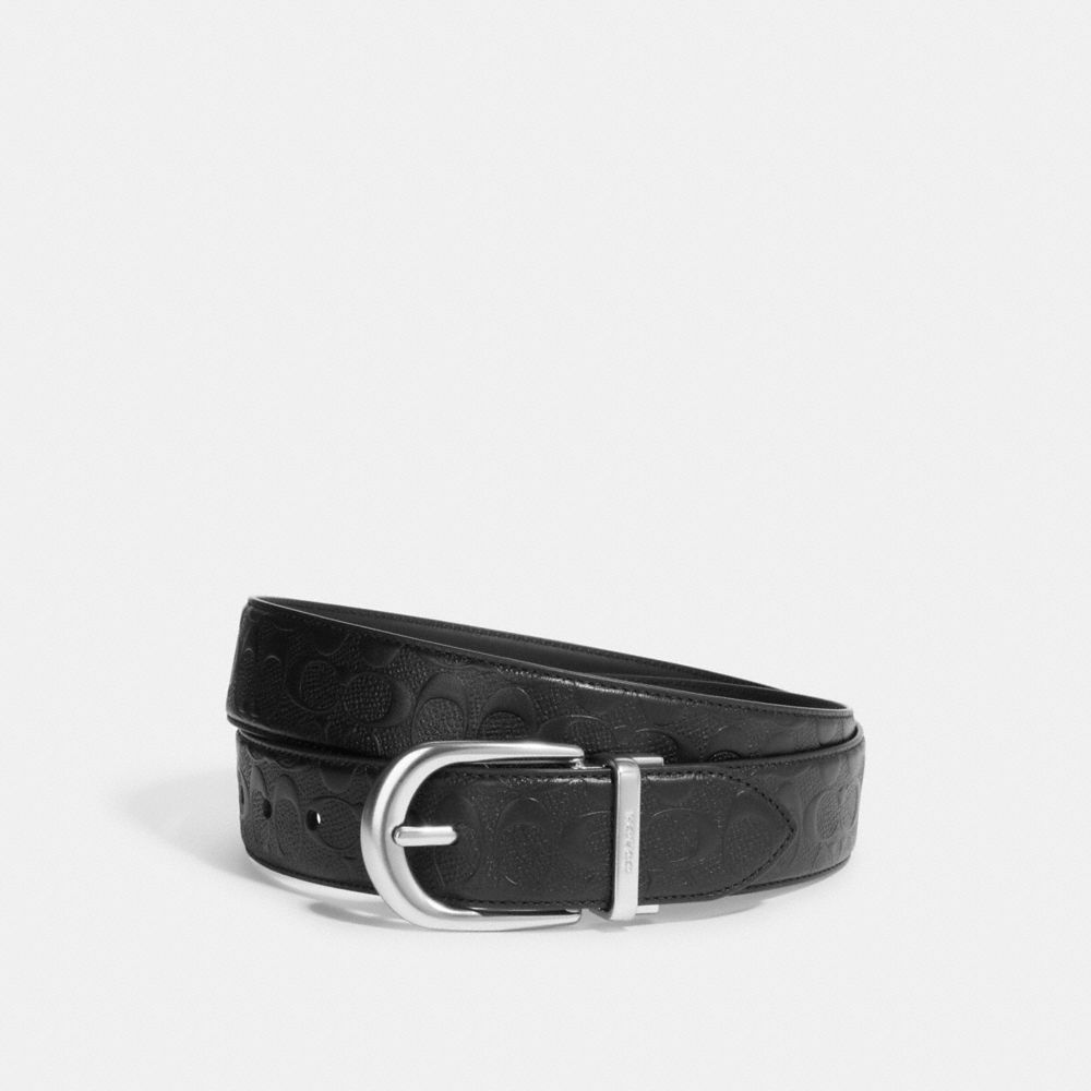 COACH®,CLASSIC BUCKLE CUT-TO-SIZE REVERSIBLE BELT, 38MM,Silver/Black,Front View