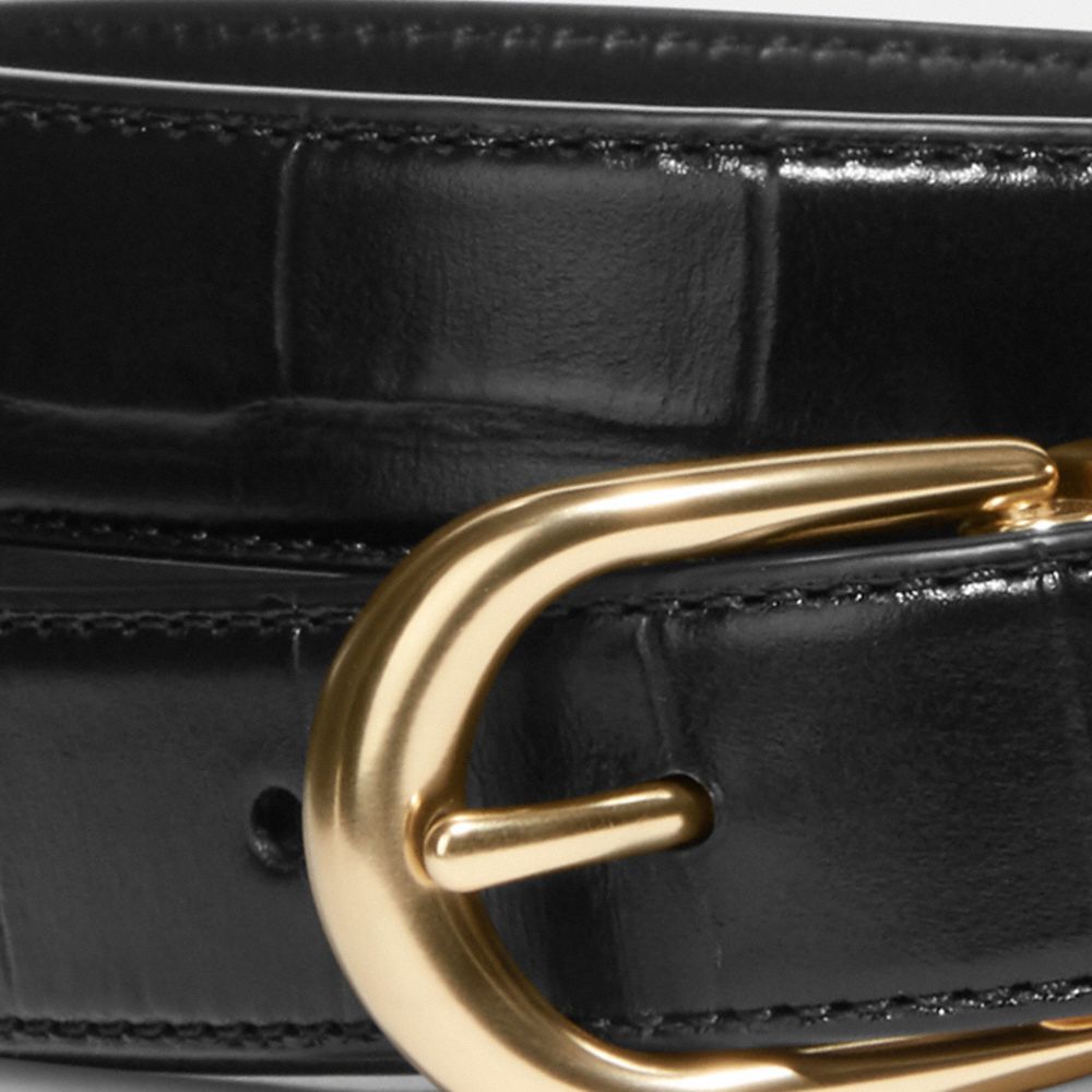 COACH®,CLASSIC BUCKLE CUT-TO-SIZE REVERSIBLE BELT, 25MM,Gold/Black,Detail View