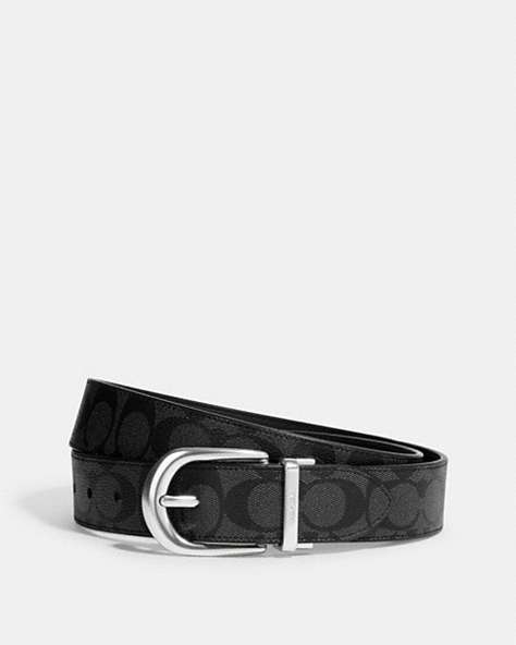 COACH®,CLASSIC BUCKLE CUT-TO-SIZE REVERSIBLE BELT, 38MM,Silver/Graphite,Front View