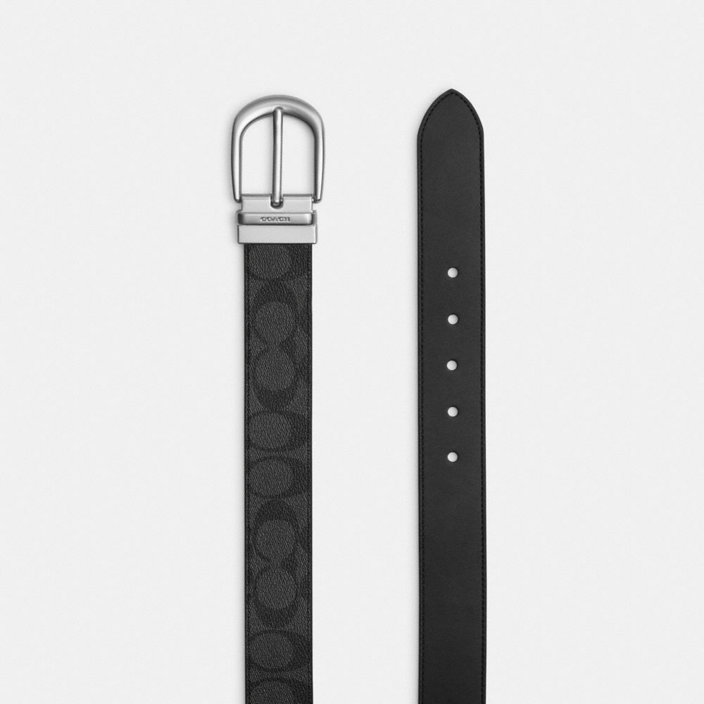 COACH®,CLASSIC BUCKLE CUT-TO-SIZE REVERSIBLE BELT, 38MM,Silver/Graphite,Angle View