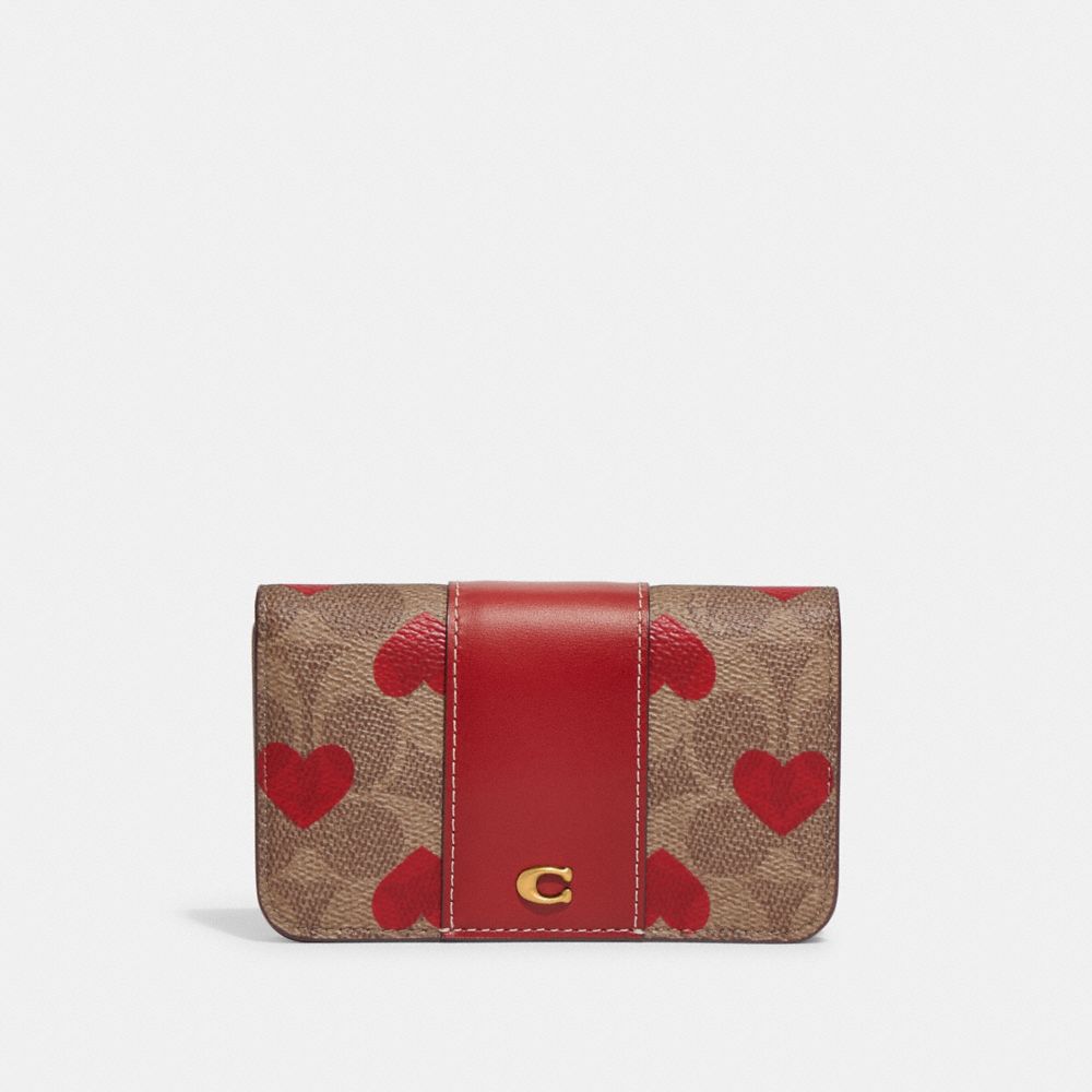 Coach Coated Canvas Signature With Heart Print Slim Card Tan Red