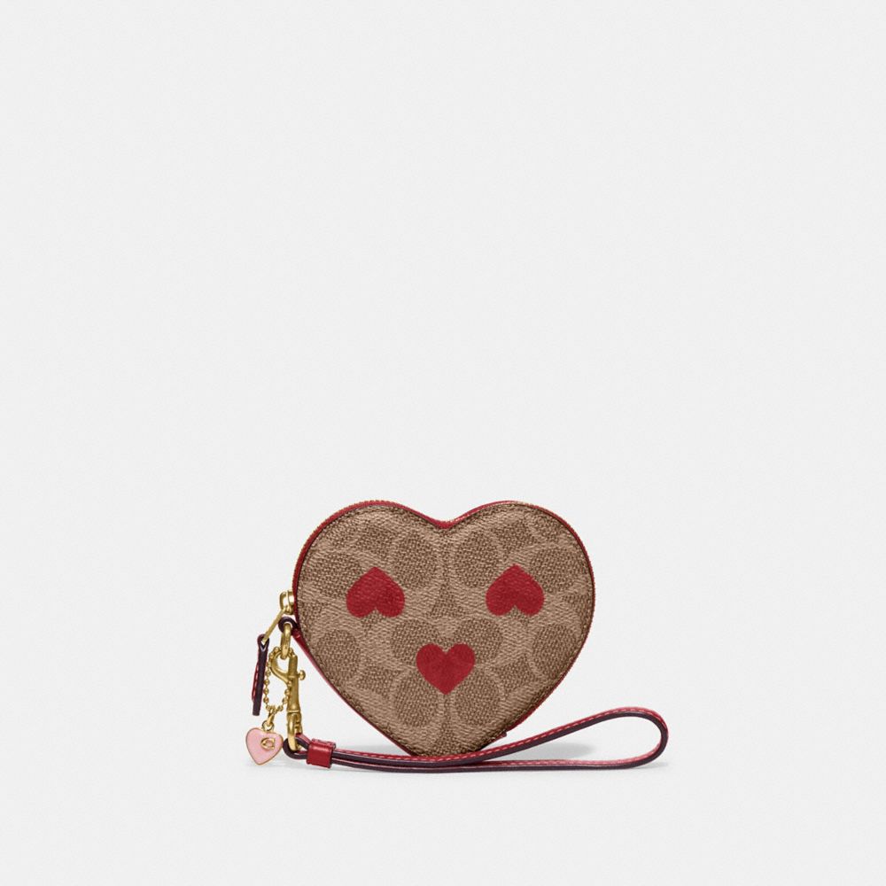 Heart Coin Case In Signature Canvas With Heart Print