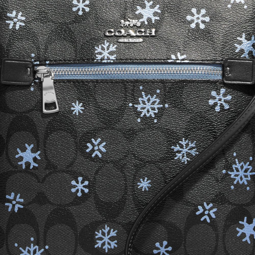 COACH®,Mini Rowan File Bag In Signature Canvas With Snowflake Print,,Detail View
