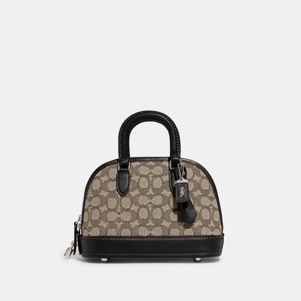 COACH®,SAC REVEL 24 EN TISSU JACQUARD SIGNATURE,Tissu jacquard exclusif,Argent/Cacao noir,Front View