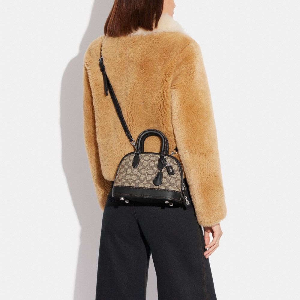 COACH®,Revel Bag 24 In Signature Textile Jacquard,Recycled Polyester,Leather,Satchel,Piping,Color Block,Silver Metal,Day P...,Gray,Detail View