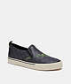 COACH®,SKATE SLIP ON SNEAKER IN SIGNATURE CANVAS WITH REXY,Signature Coated Canvas,Rexy,Black,Front View