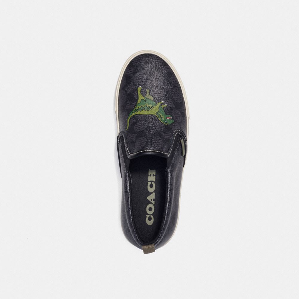 COACH®,SKATE SLIP ON SNEAKER IN SIGNATURE CANVAS WITH REXY,Signature Coated Canvas,Rexy,Black,Inside View,Top View