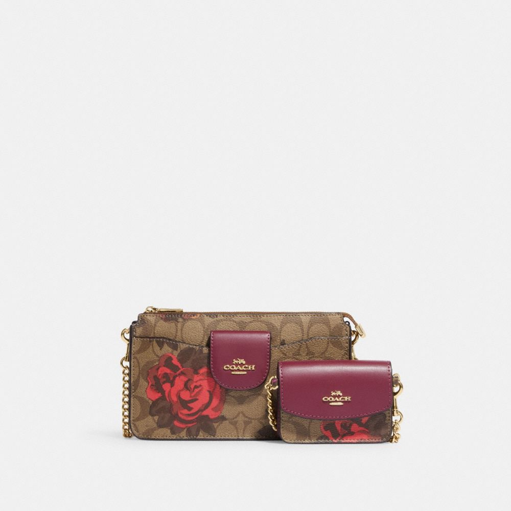 Buy the COACH Stripe Pink Signature Print Leather Passport Holder Wallet