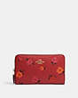 COACH®,MEDIUM ID ZIP WALLET WITH PEONY PRINT,Leather,Gold/Red Apple Multi,Front View
