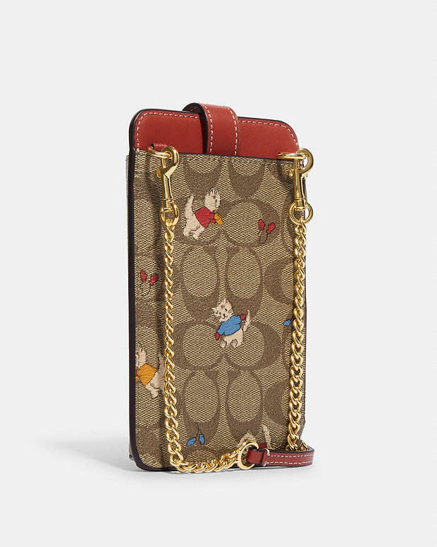 COACH®  Phone Crossbody In Signature Canvas With Cat Mittens Print