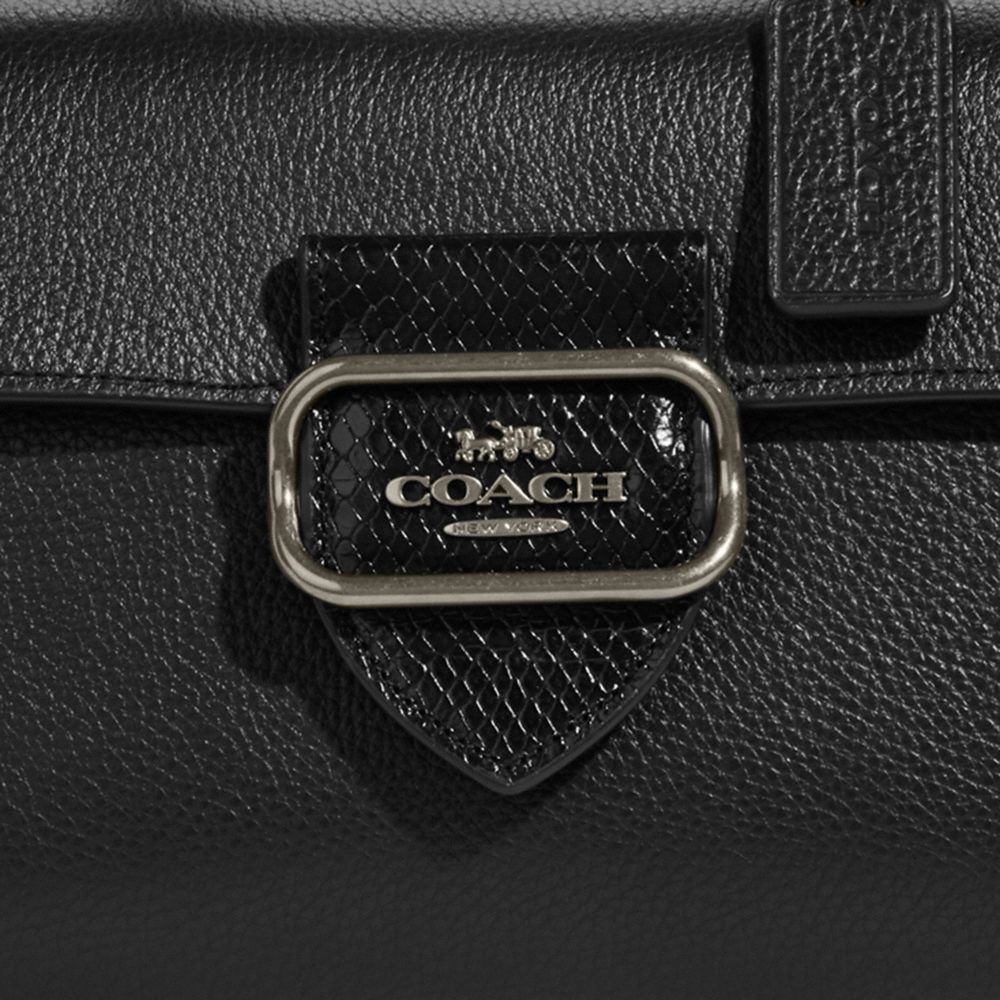 COACH®,Morgan Top Handle Satchel Bag,Leather,Crossbody,Animal Skin Embossing,Silver Metal,Casual,Black,Detail View