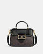 COACH®,TOP HANDLE SATCHEL IN COLORBLOCK SIGNATURE CANVAS WITH RIVETS,Small,Gold/Brown Black Multi,Front View
