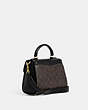 COACH®,TOP HANDLE SATCHEL IN COLORBLOCK SIGNATURE CANVAS WITH RIVETS,Small,Gold/Brown Black Multi,Angle View