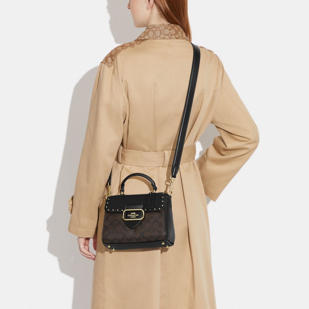 COACH®,Morgan Top Handle Satchel Bag In Colorblock Signature Canvas With Rivets,,Detail View