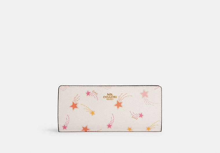 COACH®,SLIM ZIP WALLET WITH SHOOTING STAR PRINT,Printed Coated Canvas,Gold/Chalk Multi,Front View