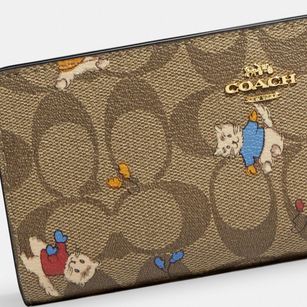 Coach, Accessories, Coach Card Case In Signature Canvas With Cat Mittens  Print