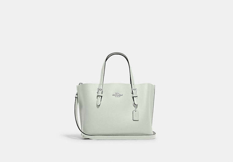 COACH®,MOLLIE TOTE 25 WITH SIGNATURE CANVAS INTERIOR,Signature Coated Canvas,Large,Silver/Light Sage/Khaki,Front View