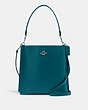 COACH®,MOLLIE BUCKET BAG WITH SIGNATURE CANVAS INTERIOR,Signature Coated Canvas,Medium,Silver/Deep Turquoise/Khaki,Front View