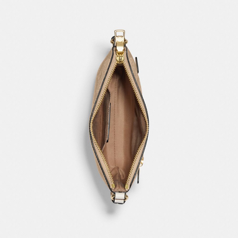 COACH®,Mini Rowan File Bag In Signature Canvas,Canvas,Leather,Crossbody,Logo,Gold Metal,Casual,Beige,Inside View,Top View