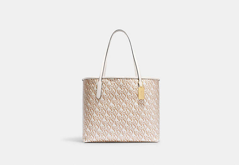 COACH®,CITY TOTE WITH COACH MONOGRAM PRINT,Gold/Chalk,Front View