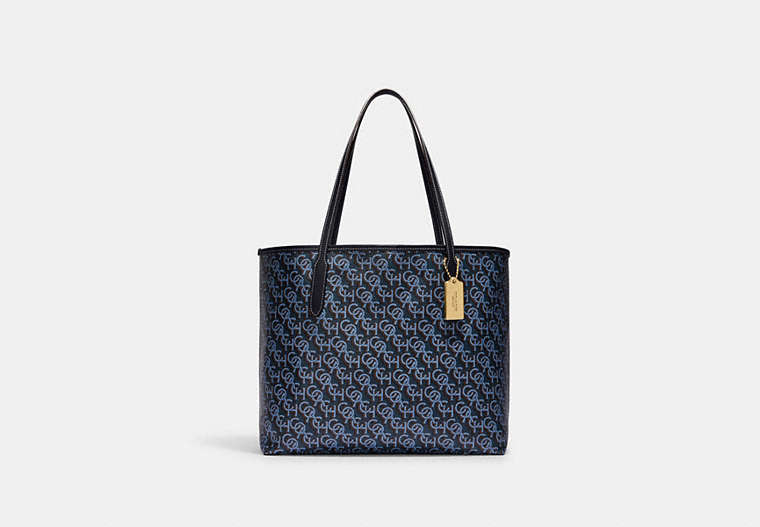 COACH®,CITY TOTE WITH COACH MONOGRAM PRINT,Gold/Navy,Front View