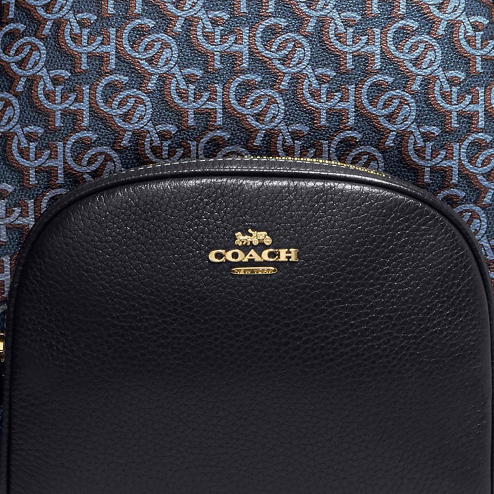 COACH®,SAC À DOS COURT À IMPRIMÉ MONOGRAMME SIGNATURE,Doré/bleu marine,Detail View
