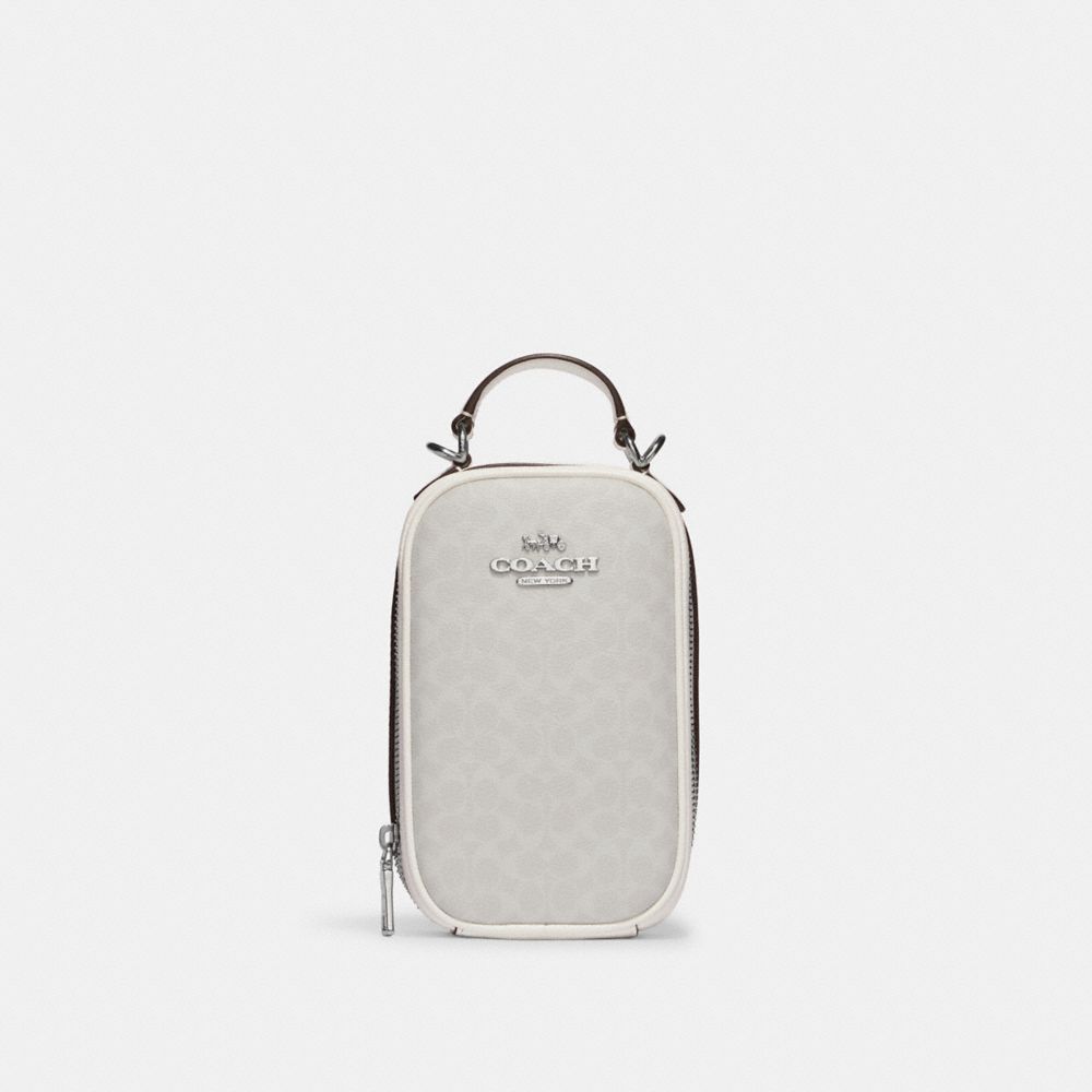 COACH®,エヴァ フォーン クロスボディ・カラーブロック シグネチャー キャンバス,ミニバッグ&お財布ショルダー,ｼﾙﾊﾞｰ/ﾁｮｰｸ/ｸﾞﾚｲｼｬｰ ﾎﾜｲﾄ