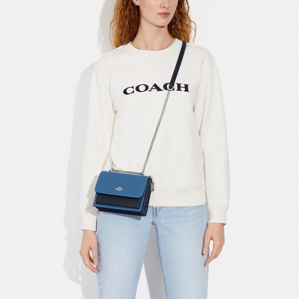 COACH Mini Klare Crossbody Bag In Crossgrain Leather Silver/Sky Blue $328  NWT