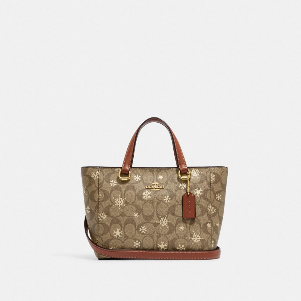 Alice Satchel In Signature Canvas With Snowflake Print