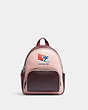 COACH®,MINI COURT BACKPACK IN COLORBLOCK WITH SKI SPEED GRAPHIC,Silver/Powder Pink Multi,Front View