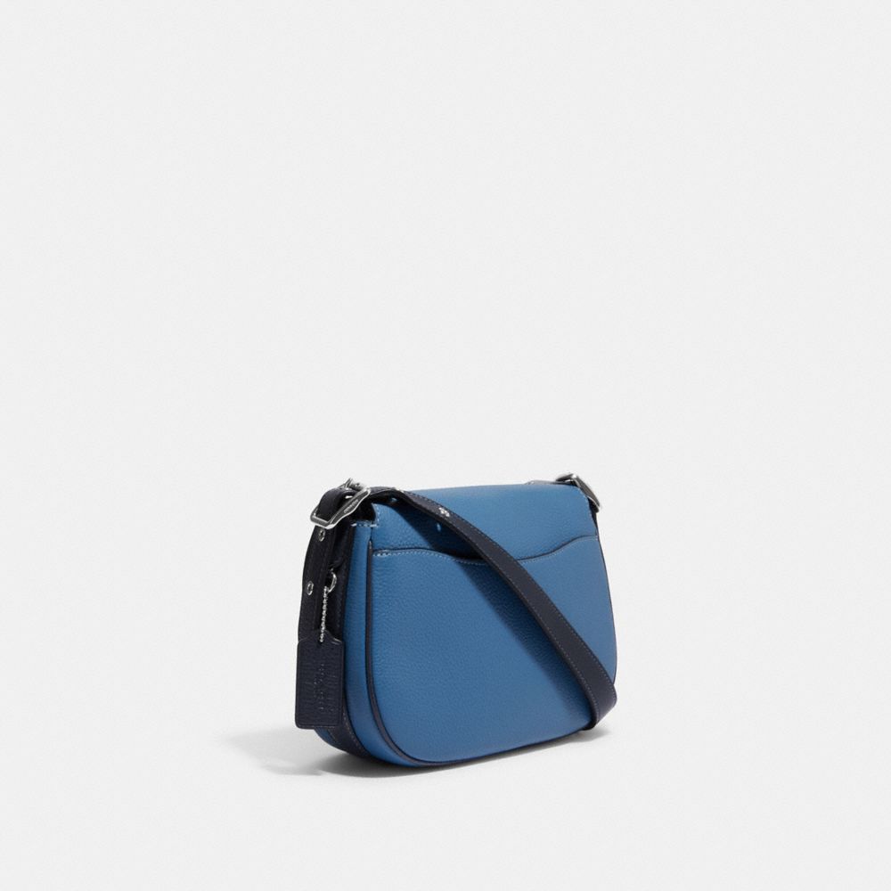 COACH®,MACIE SADDLE BAG,Novelty Leather,Medium,Silver/Sky Blue Multi,Angle View